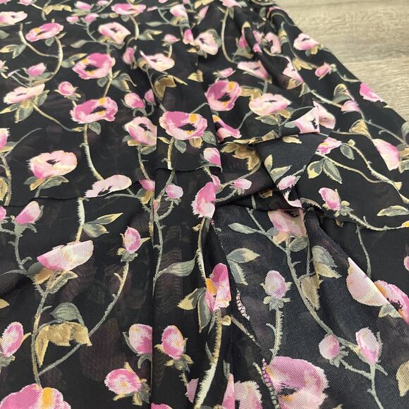 WHBM Floral Mesh Wrap Midi Dress Black Pink 10 bohemian preppy girly party boho - Picture 5 of 14